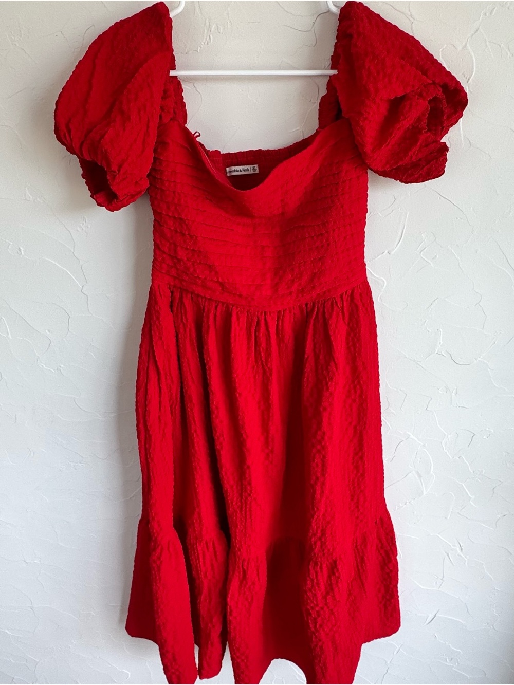 Red Abercrombie & Fitch Puff Sleeve Smocked Dress Romantic Cottagecore Size S